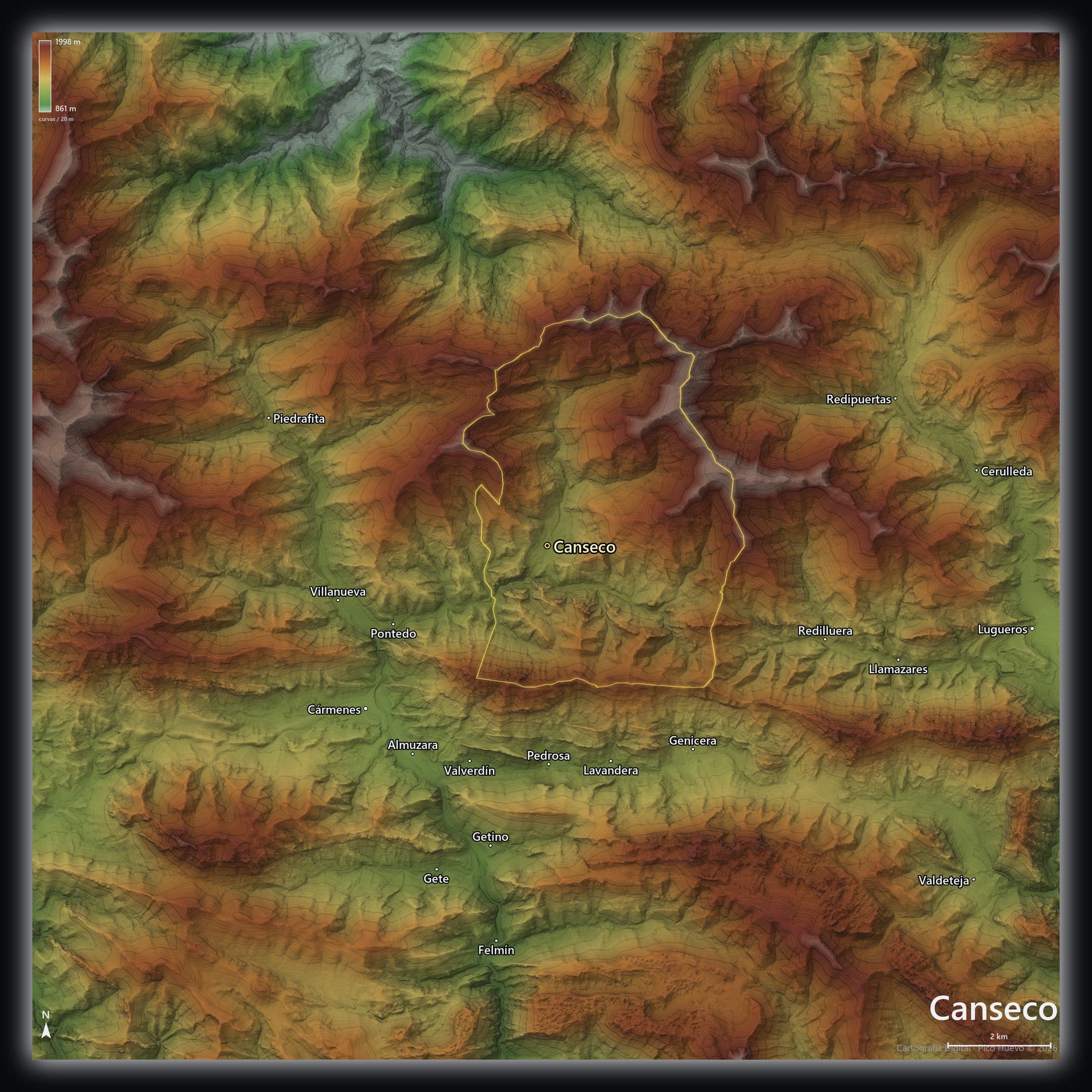 Mapa hipsométrico del área de Canseco